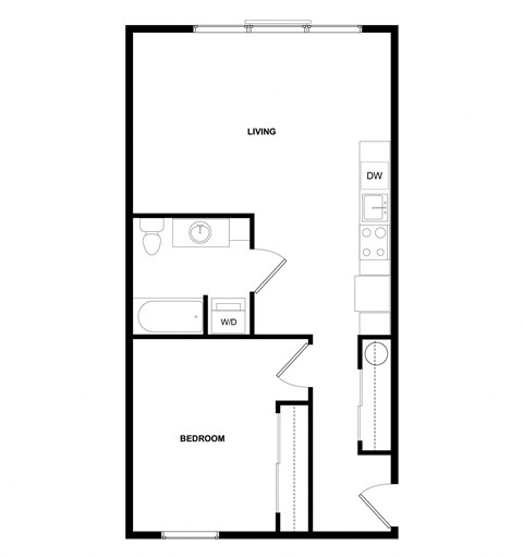 Floor plan for 1 bed, 1 bath, 673 sqft
